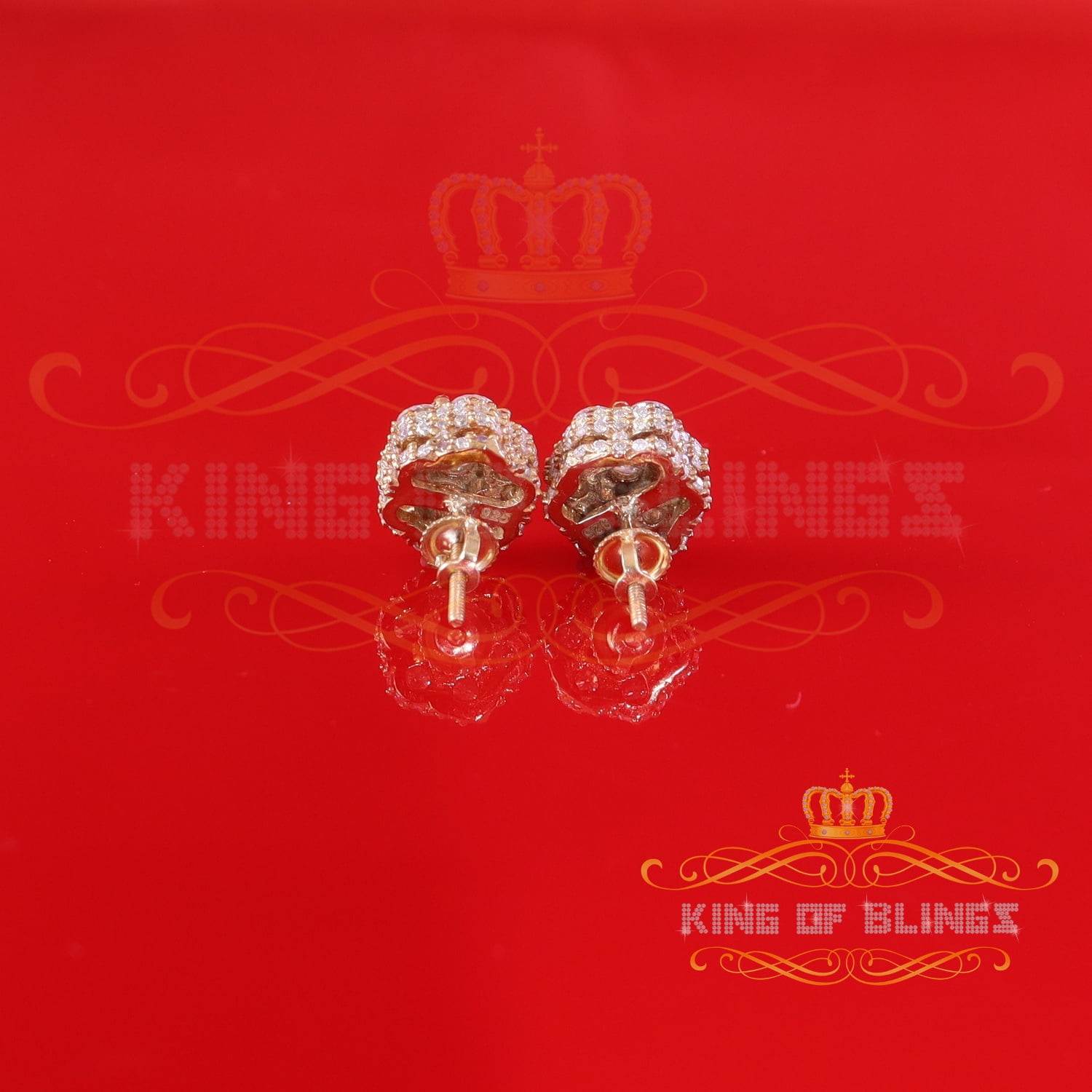 King of Bling's Men's/Women's 925 Silver Yellow 2.00ct VVS 'D' Moissanite 7 Floral Stud Earrings