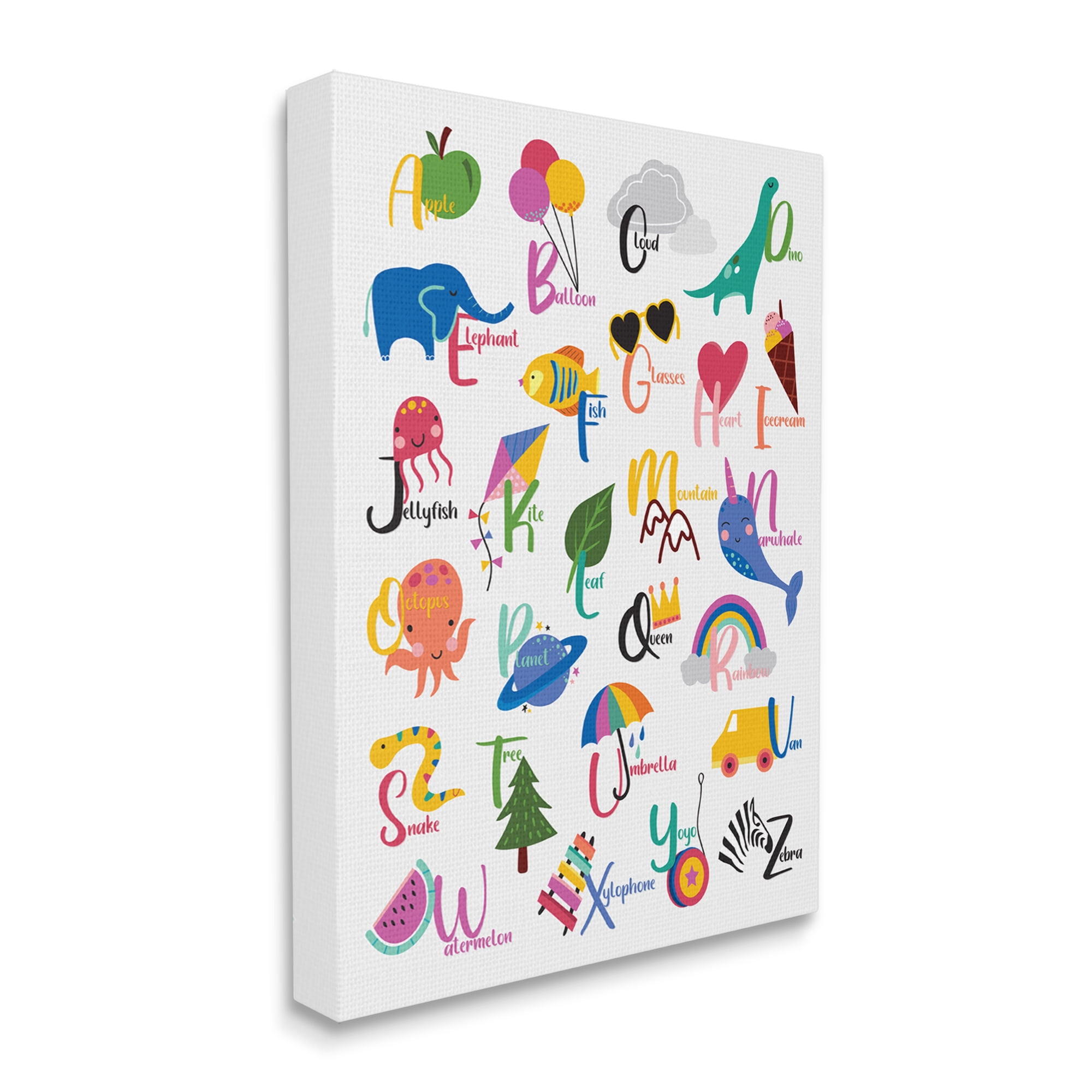 Stupell Industries Learning Alphabet Letters Various Animals Food Things Canvas Wall Art, 36 x 48, Design by Louise Allen