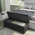 thumbnail image 3 of Storage Ottoman Bench, Ottoman Foot Rest, Mid-Century Modern, Synthetic Leather with Stitching, Dual Safety Hinges, 680 LBS Load, End of Bed Bench for Bedroom, Living Room, Entryway, 3 of 7