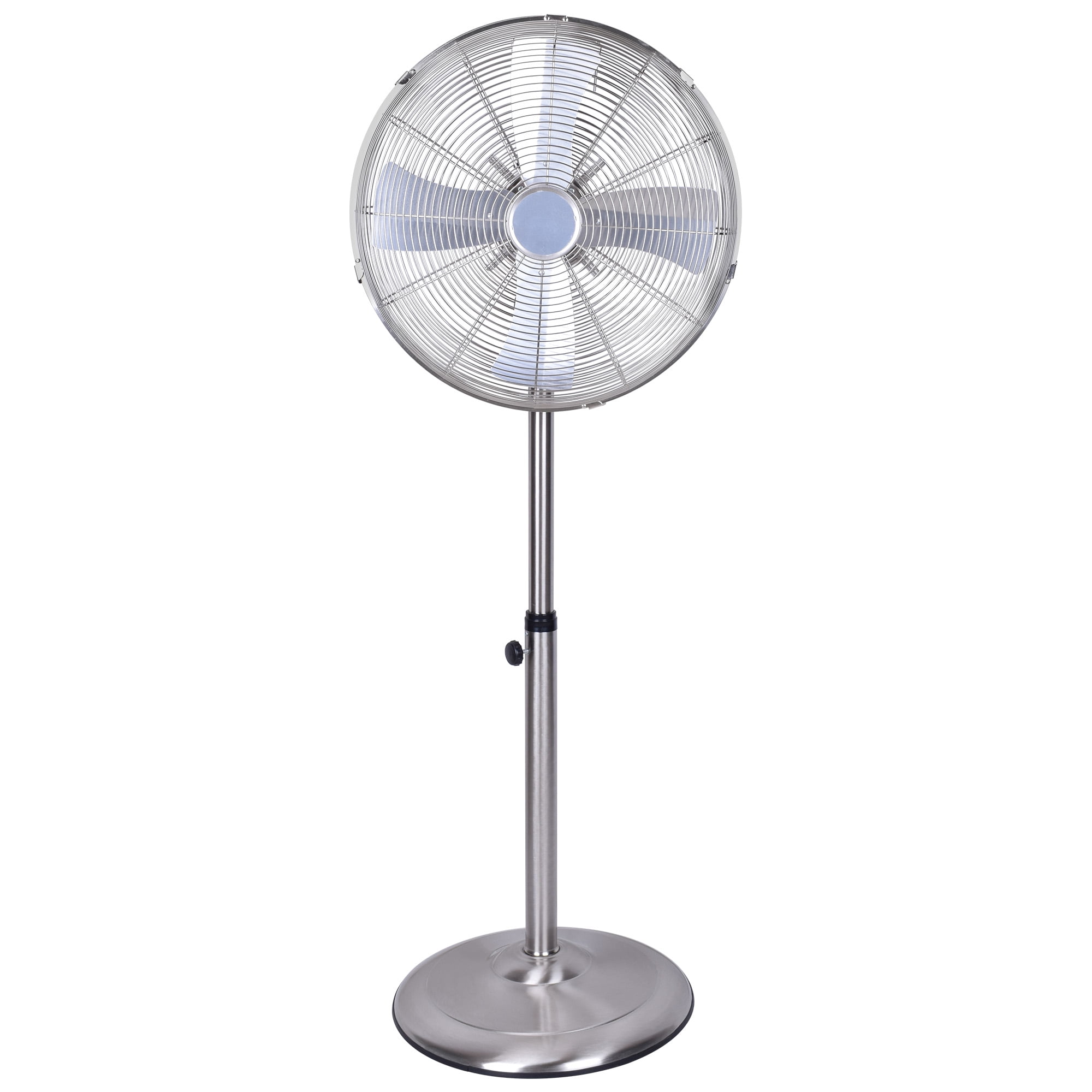 MAYEERTY 16in Metal Stand Fan, 4 Aluminum Blades Copper Motor, 3-Speed, Adjustable Height Tilt Oscillation for Garage Shop
