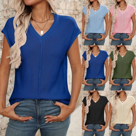 pstuiky Womens Tank Tops, Women Solid Color Knitted V Neck Pullover Casual Tank Top Summer Fashion Stretchable Soft Lightweight Sleeveless Shirt for Women Size S M L Army Green L