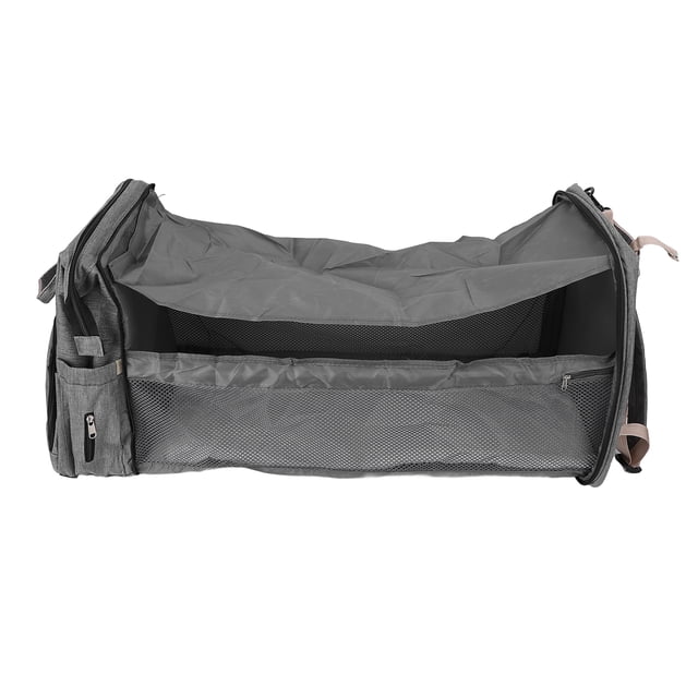 Baby Diaper Bag Backpack, Collapsible Multiple Pockets Multifunction Diaper Bag Portable with Top Handle for Nursing Bottle Gray