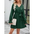 thumbnail image 2 of xiaxaixu Robe de Grossesse Décontractée d'Automne pour Femmes Couleur Unie Manches Longues Col en V Robe Plissée avec Ceinture, 2 of 8