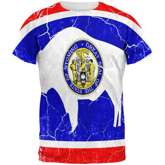 Wyoming Vintage Distressed State Flag All Over Mens T Shirt Multi X-LG