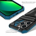 thumbnail image 3 of Heavy Duty Case for iPhone 15 Pro Max Credit Card Slot Holder Kickstand Bracket Cover, Military Grade Dual-Layers Rugged PC Shockproof Anti-Scratches Lens Protection Case, Blue, 3 of 9