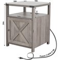 thumbnail image 3 of JJUN Farmhouse Nightstand with Charging Station, Rustic End Table Bedroom with Storage Living Room Side Table Grey Night Stand Industrial Bedside Bed Table with USB Ports and Outlets, 3 of 8