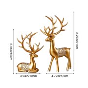 Moocorvic 2Pcs Gold Resin Reindeer Figurines Christmas Table Decorations, Sitting & Standing Deer Statues for Living Room, Bedroom, Christmas Gifs