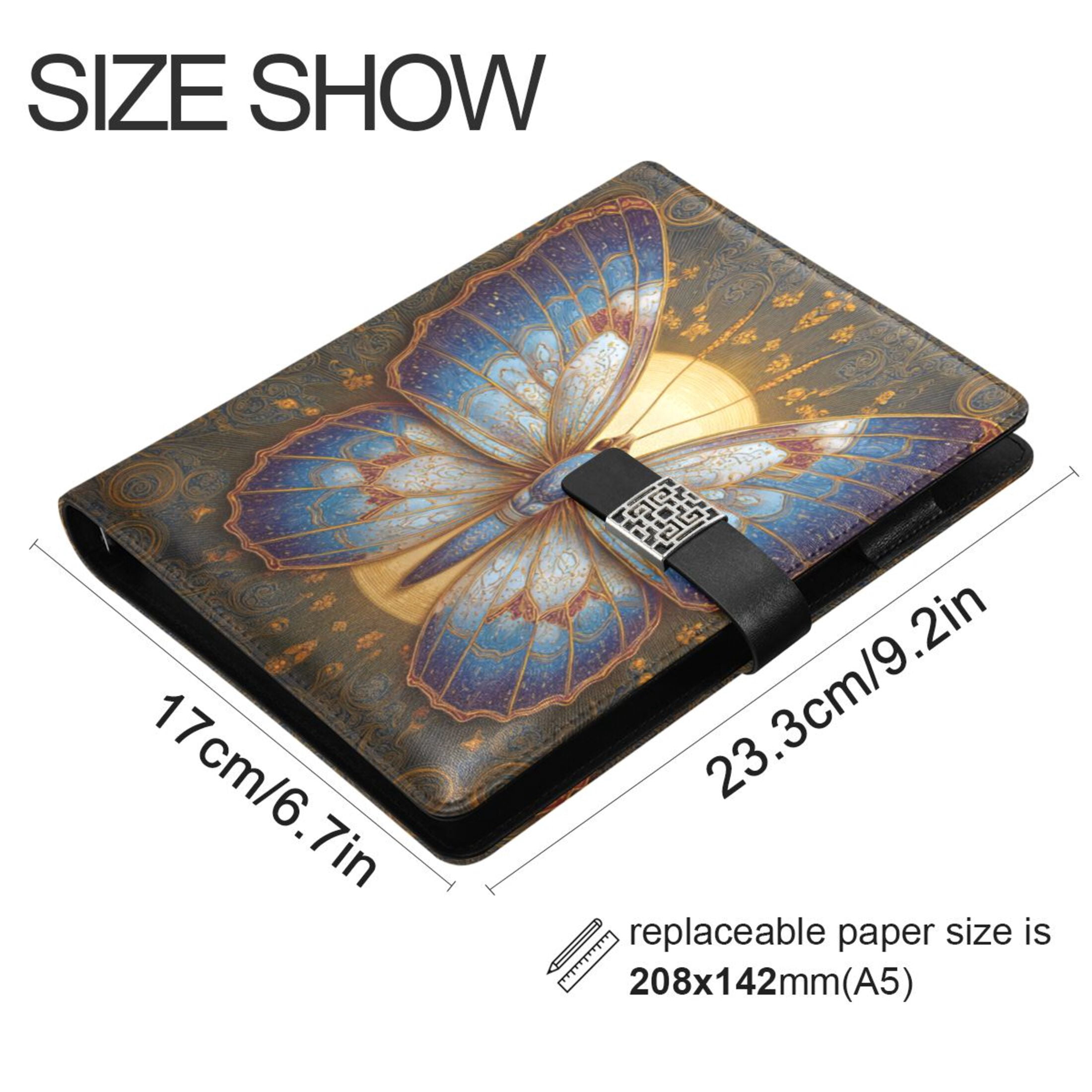 Leather Planner Leather Notebook Notebook Journal Binder Design Pen Pocket Design Convenient for Storage Bright Butterfly Sun