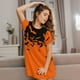 thumbnail image 3 of Fotbe Halloween With Black Bats Bata de Dormir para Mujer con Estampado, Camisón de Algodón de Manga Corta, Ropa de Dormir Casual, 3 of 6