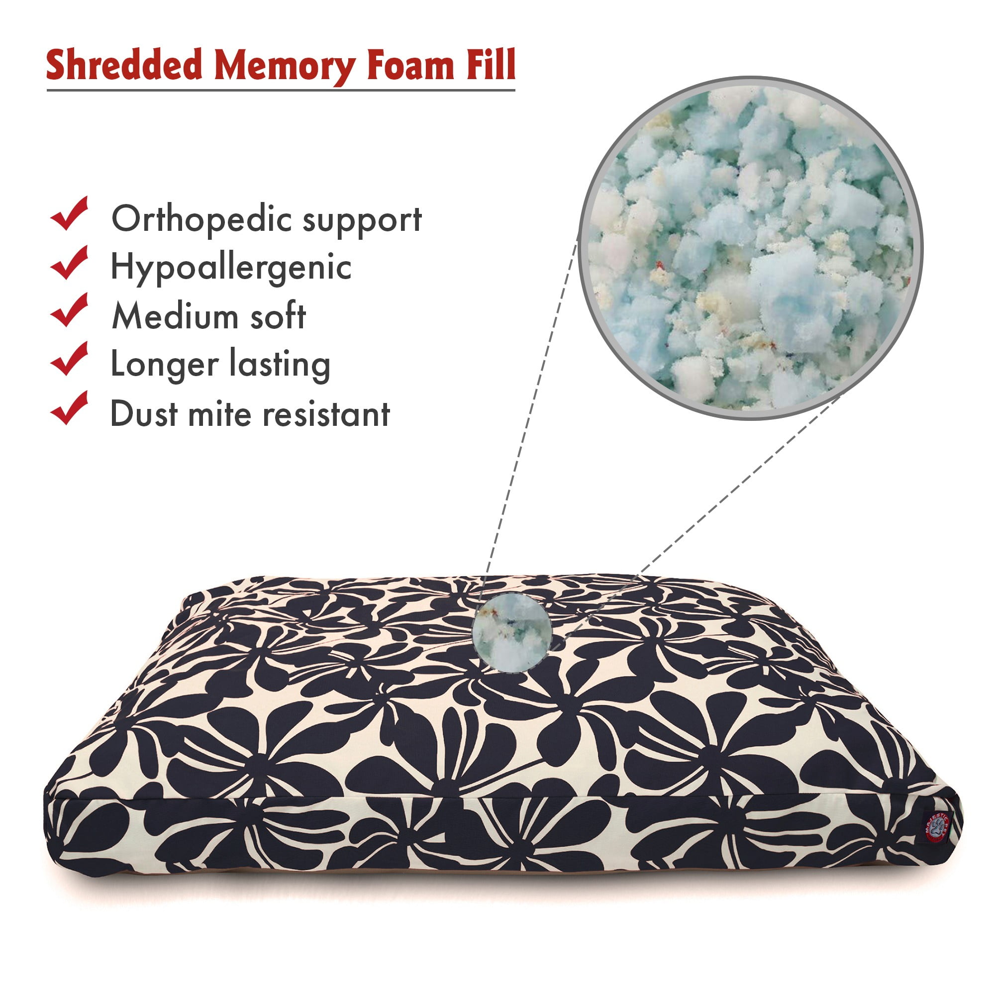 Majestic Pet | Plantation Shredded Memory Foam Rectangle Pet Bed For Dogs, Removable Cover, Navy Blue, Small