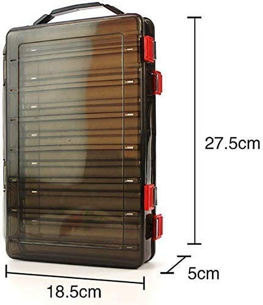 Double-Sided Fishing Lure Hook Tackle Box Visible Hard Plastic Clear Fishing Lure Bait Squid Jig Minnows Hooks Accessory Storage Case Container (Brown 14 Slots)
