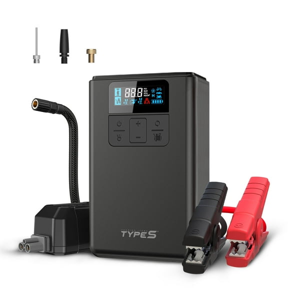 Type S 700A 12V Tire Inflator and Jump Starter - Portable Battery Jump Starter with Air Compressor, Intelli-Step LCD, and LED Floodlight
