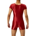 thumbnail image 2 of YEAHDOR Mens Glossy Body Shaper Solid Color Short Sleeve Jumpsuit Sports Running Swimming Bodysuit Burgundy XL, 2 of 4