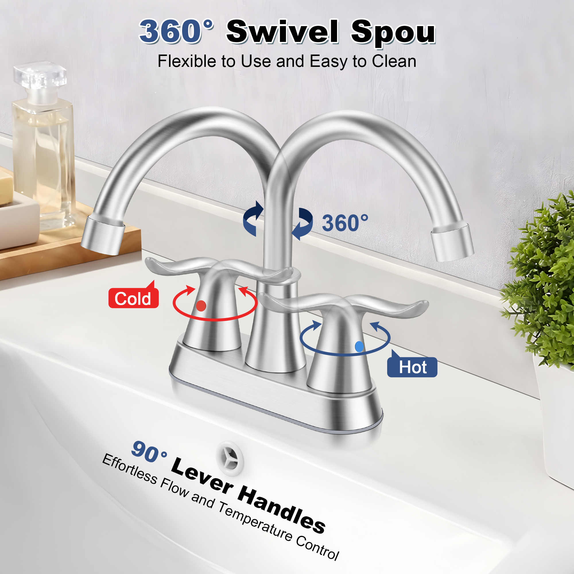 Coliware 2-Handle Brushed Nickel Bathroom Sink Faucet photo 2
