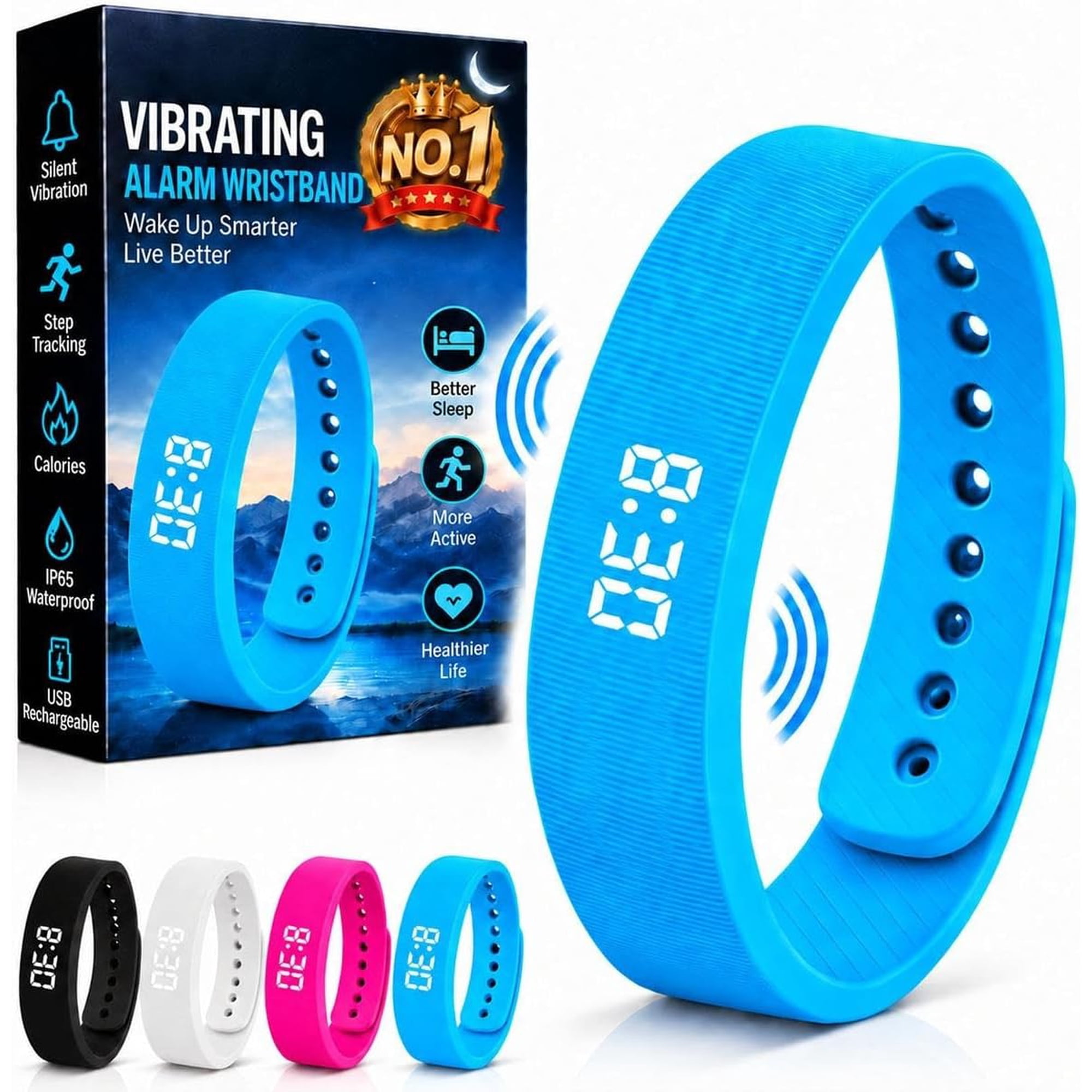 Wrist Alarm Clock Vibrating, Vibrating Alarm Wristband with 10 Alerts, Digital LED Display and Activity Tracking for Heavy Sleepers, Travel and Daily Routines