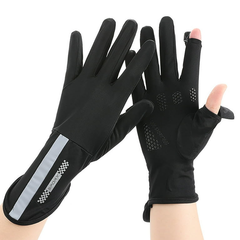 Opolski 1 Pair Anti-slip Silicone Opening Fingertip Extended Wrist  Sunscreen Gloves Sunscreen Ice Silk Unisex Thin Gloves for Fishing