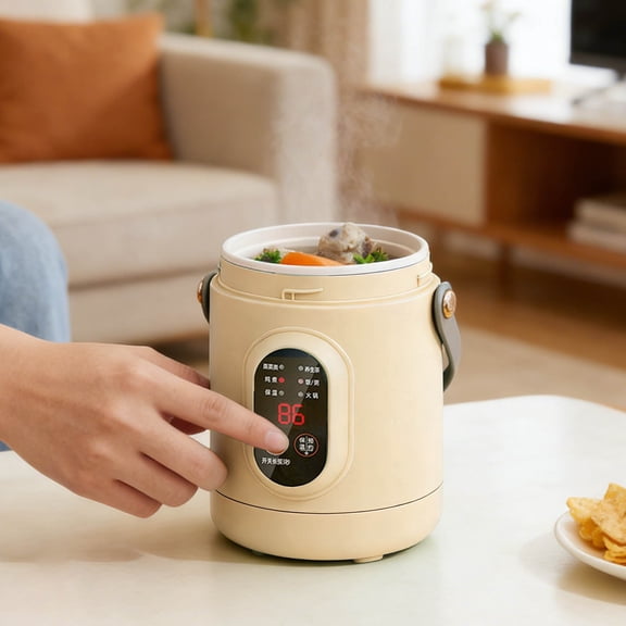 Multifunctional Health Pot, 500W Portable Mini Electric Cooker with Ceramic Glaze Inner & Steamer, Small Slow Cooker with 12-Hour Reservation, for Porridge, Rice, Soup & Steaming (800ml-Beige)