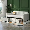 thumbnail image 6 of Tabaray Twin Size Daybed Upholstered Futon Sofa Bed  with 2 Drawers Storage, Ribbed Tufted Backrest Lavish Modern Design, Couch Bed Frame for Bedroom Living Room Guest Room Apartment,  Ivory Boucle, 6 of 8