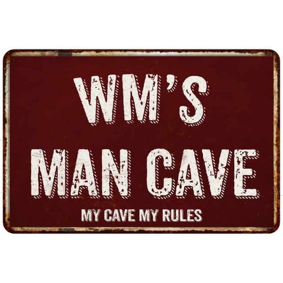 WM'S Man Cave Red Grunge Sign Metal 8x12 Decor 108120003004