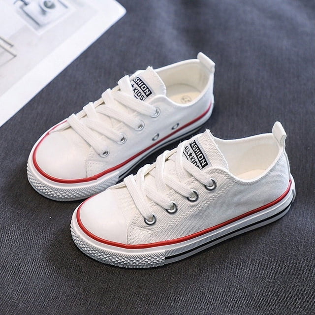 Zapatos de lona para niños, primavera y otoño, bajos, con cordones, para niños y niñas, zapatos blancos para bebés, zapatos casuales de tela