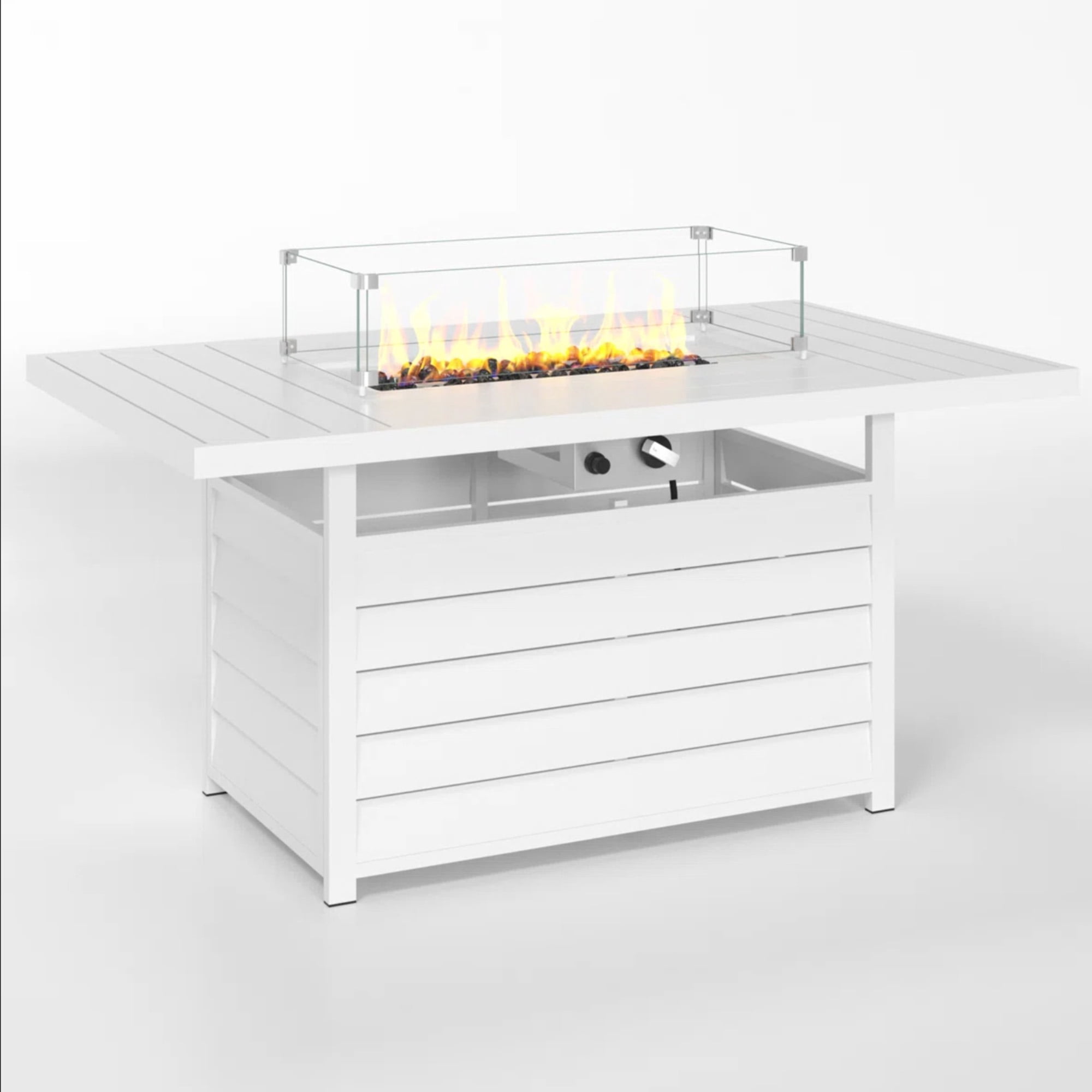 KIOOTTO 54" Outdoor Propane Fire Pit Table, 50,000 BTU Aluminum Gas Fire Table with Glass Wind Guard & Cover, CSA Certified, White