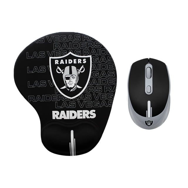 Set NFL de mouse inalambrico y pad con soporte de muñeca las vegas Raiders 100% original