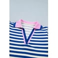 thumbnail image 5 of TinyCribz Women's Blue Striped Polo Blouse – V Neck Contrast Trim Short Sleeve Casual Top for Summer 2XL, 5 of 9