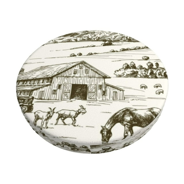 Fotbe Animaux de la Ferme 2 Housses de Tabouret Rondes, Housses de Tabouret de Bar Imperméables Rondes Housses de Chaise de Bar Lavables Housse de Coussin de Tabouret pour Chaise de 12-14 Pouces-12 Pouces