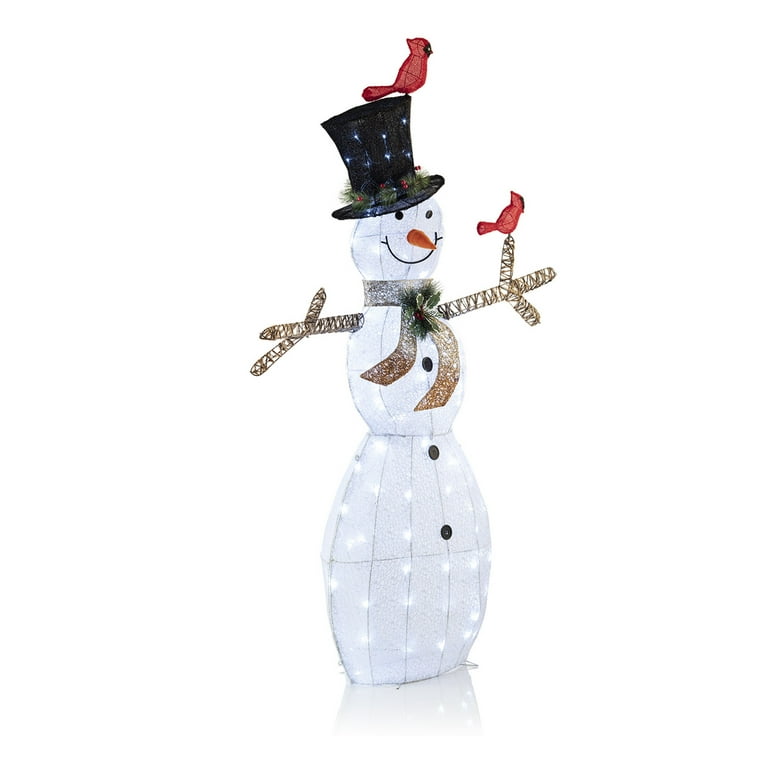 Alpine Corporation 74 in. Tall Mesh Snowman Decor with Red Birds and Cool  White LED Lights CHT892 - The Home Depot