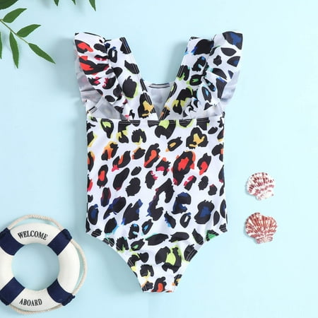 

Gubotare Summer Toddler Girls Ruffles Leopard Prints 1 Piece Swimwear Beach Onesie Swimsuit Bikini Girl 12 White 2-3 Years
