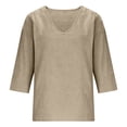 thumbnail image 6 of Gauze Tops Womens Summer Casual Linen Cotton Tunic Blouse 3/4 Sleeve Flowy V Neck Peasant Shirts Beach Tropical Vacation Tees Light Khaki S, 6 of 8