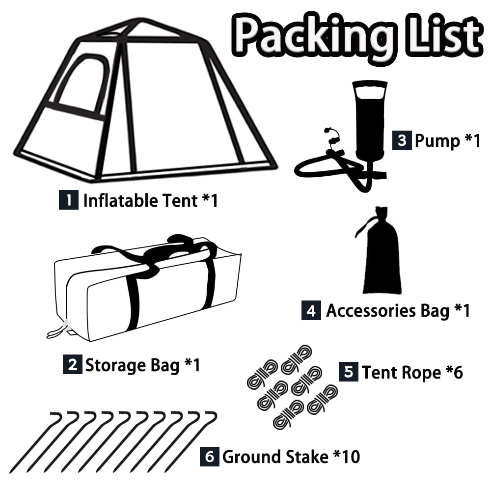 Camping Inflatable Tent with Pump 4 Person Easy Set up Glamping House with Mesh Waterproof Family Air Blow Up Tents