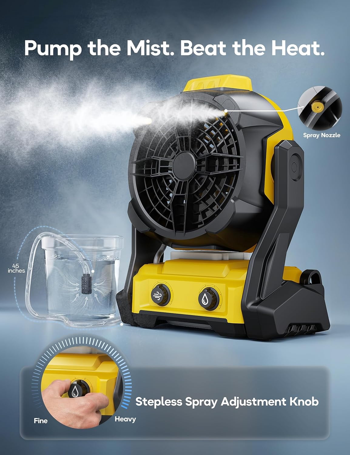 Misting Fan for DeWalt 20V Max Battery, Cordless Portable Spray Cooling Fan with USB Port & Hanging Hook, Variable Speed, Ideal for Jobsite, Camping, Outdoor & Indoor Use (Bare Tool)