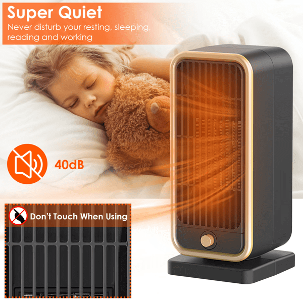 Indoor Portable Ceramic Space Heater, Ceramic Space Heater, Overheat & Tip‑Over Auto Shut‑Off, Lightweight Desktop Heater for Home, Bedroom and Office Spaces