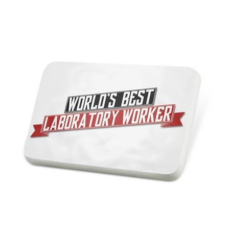 Porcelein Pin Worlds Best Laboratory Worker Lapel Badge –