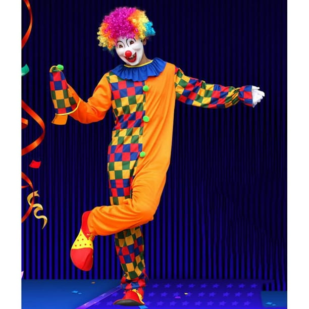 de de Comedia Grids Fancy Jumpsuit para hombre con sombrero BLESIY Disfraz de payaso adulto