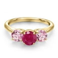 thumbnail image 3 of Gem Stone King 18K Yellow Gold Plated Silver Red Ruby and Pink Lab Grown Diamond Engagement Ring for Women | 2.00 Cttw | Round 6MM | Gemstone July Birthstone | Size 9, 3 of 6