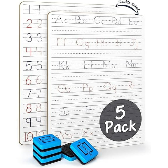 Dry Erase Handwriting Practice White Boards (5 Boards & Erasers)