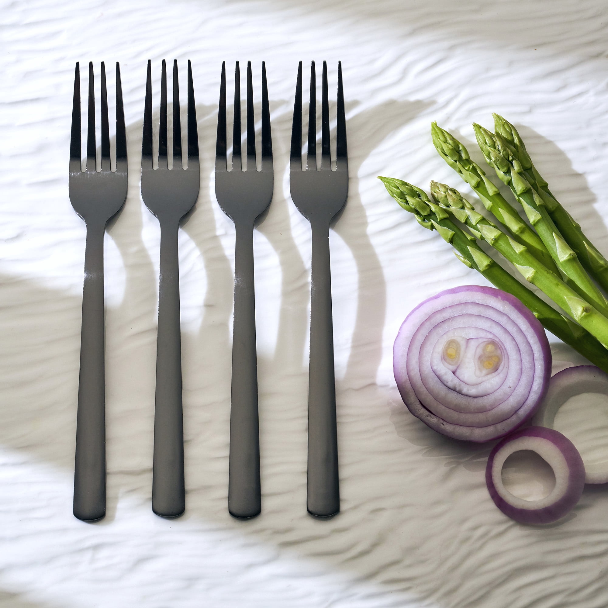 Mainstays Delandra 4-Piece Stainless Steel Dinner Forks, Black