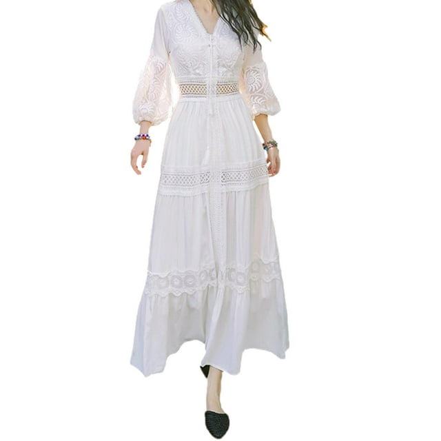 Vestido largo de verano Strade Fareast Limited para mujer de crochet escote en V