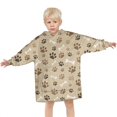 thumbnail image 3 of Brown Dog Paw Footprint Bone Blanket Hoodies for Kids 6-13YR Oversize Wearable Blanket Hoodies for Boys Girls Teens, 3 of 7