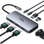 USB C Docking Station Dual Monitor, Docking Station for Laptop Dual HDMI 4K Adapter, Triple Display Universal Multiport USB C Hub to 2 HDMI, DisplayPort, VGA, 100W PD, USB/USB C 2.0 (8-in-1)