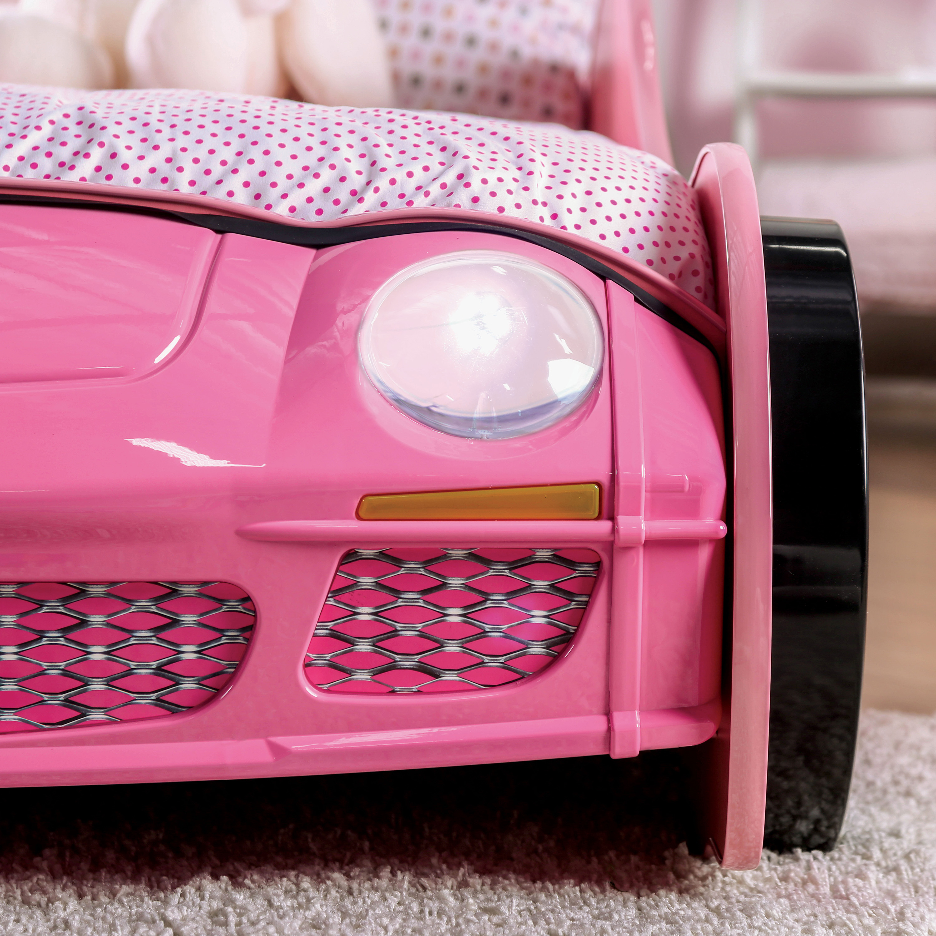 Furniture of America Sweet Kids Wood Twin Race Car Bed with LED and Sound