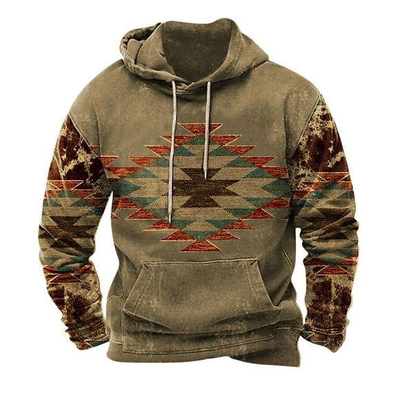 jsaierl Clearance Deals 2024 Mens Retro Ethnic Aztec Print Sweatshirts Hoodies Loose Fit Distressed Active Sweatshirt Fal Spring Pullover Drawstring Blouse