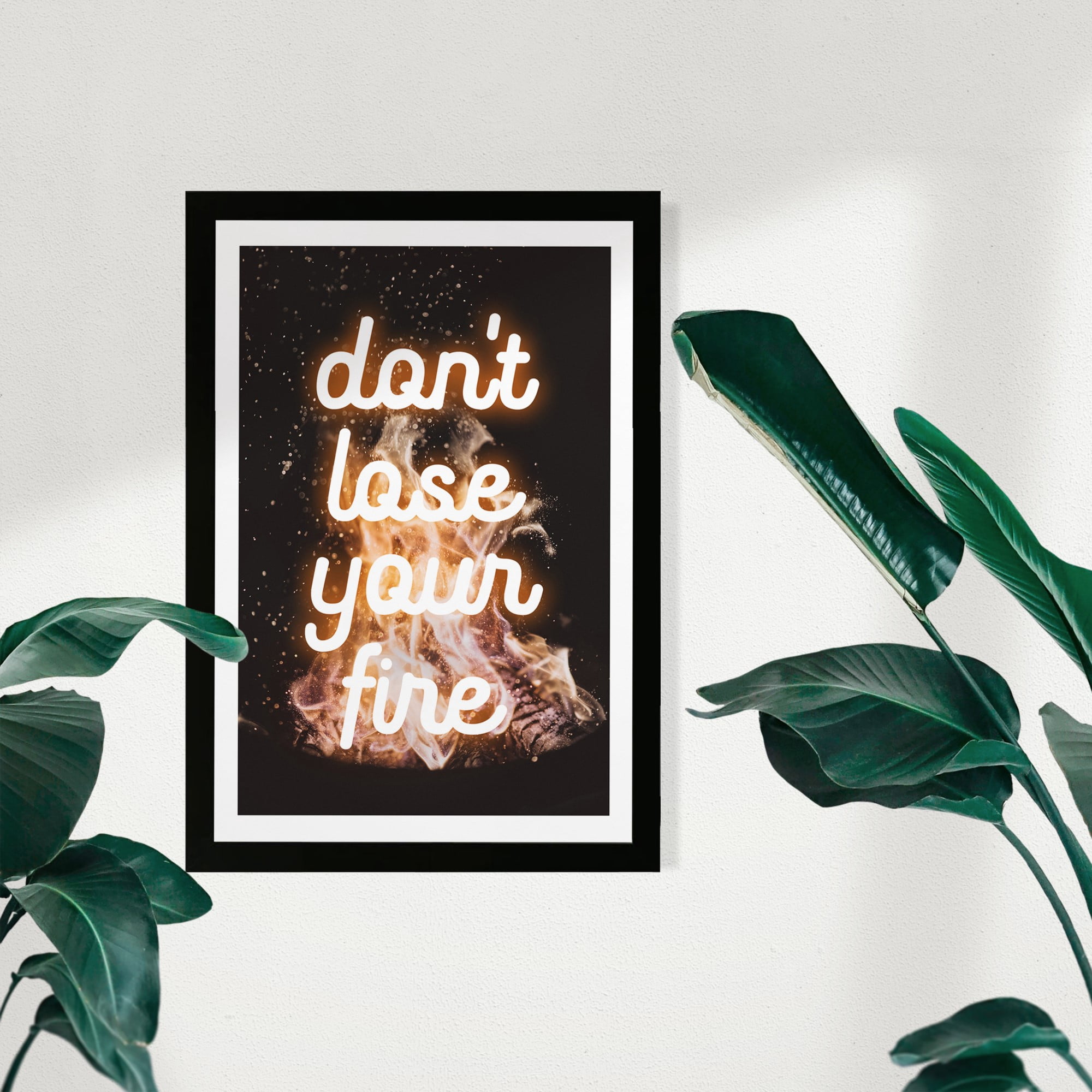 Wynwood Studio Typography and Quotes Framed Wall Art Prints 'Dont Lose Your Fire' Inspirational quotes - Orange, Black, 13" x 19"