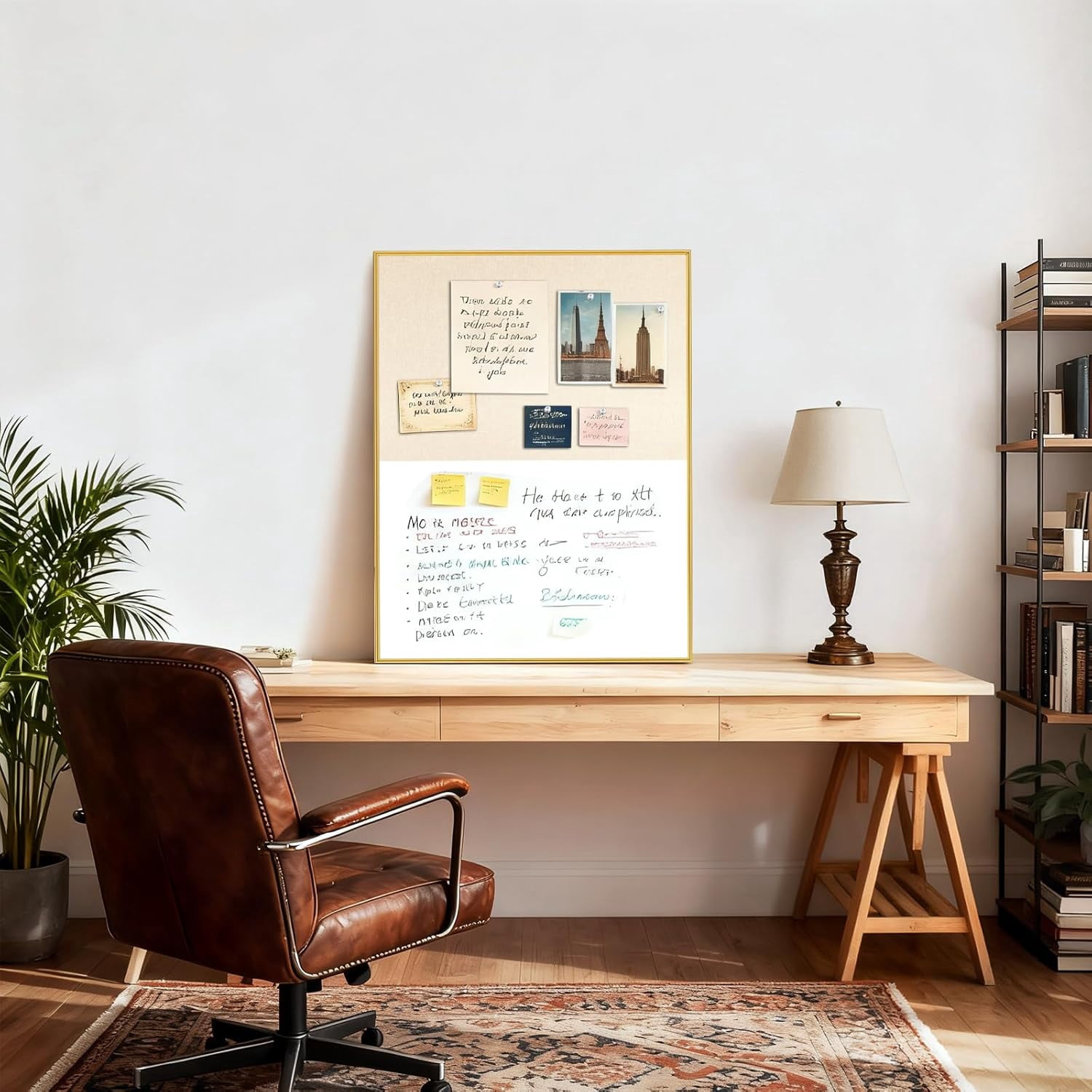 Dry Erase Cork Board Combo, 24"X18" Whiteboard with Linen for Wall, Magnetic Dry Erase Bulletin Board, Vision Board for Home, Office, School, Off White
