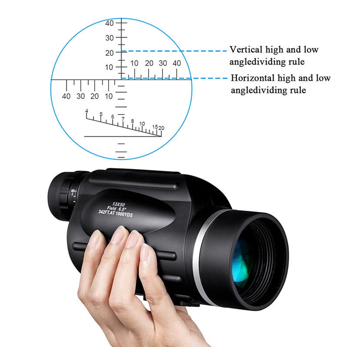 US 13X50 Waterproof HD Rangefinder Spotting Scope Monocular Ranging Reticle 