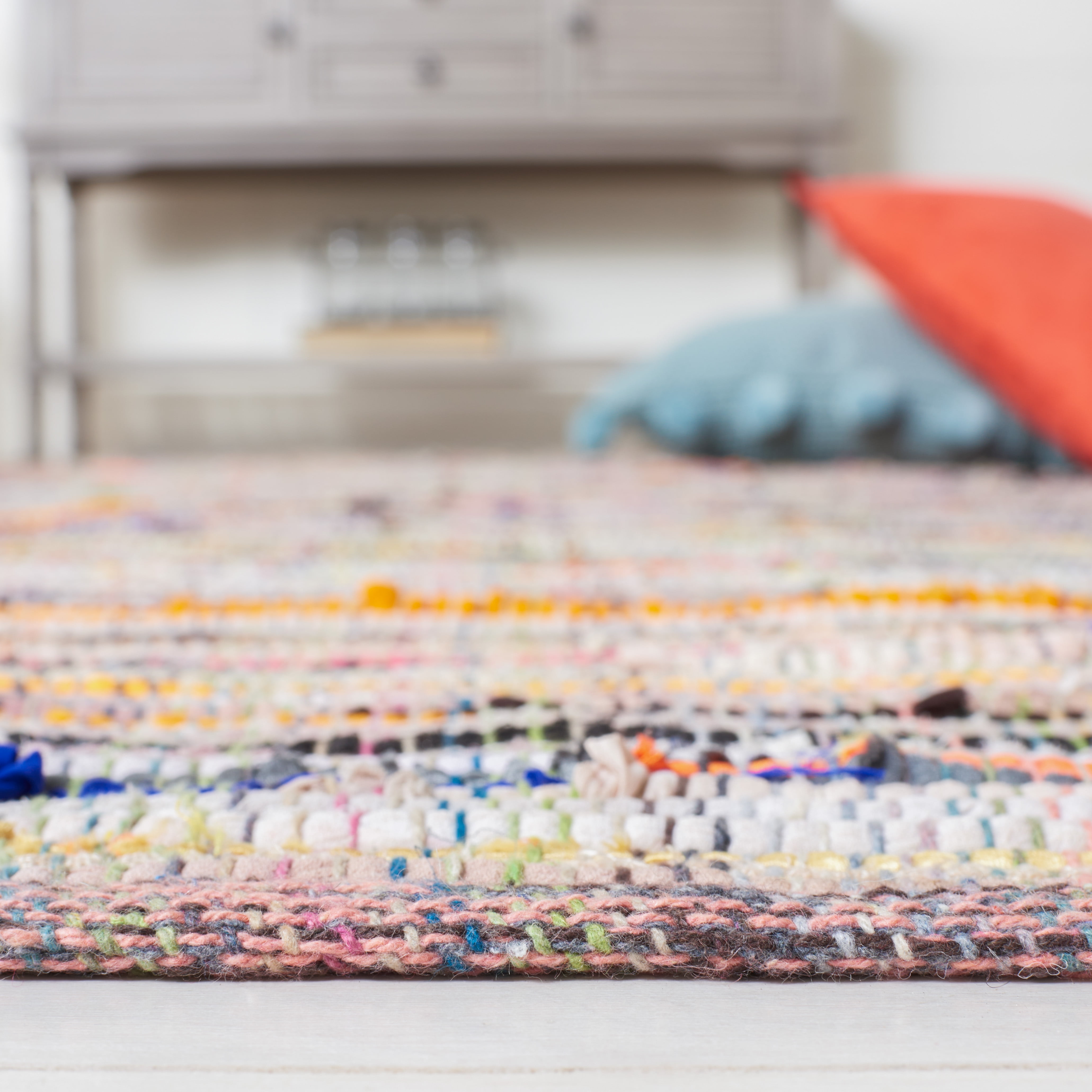 SAFAVIEH Rag Petar Striped Cotton Area Rug, Ivory/Multi, 6' x 9'