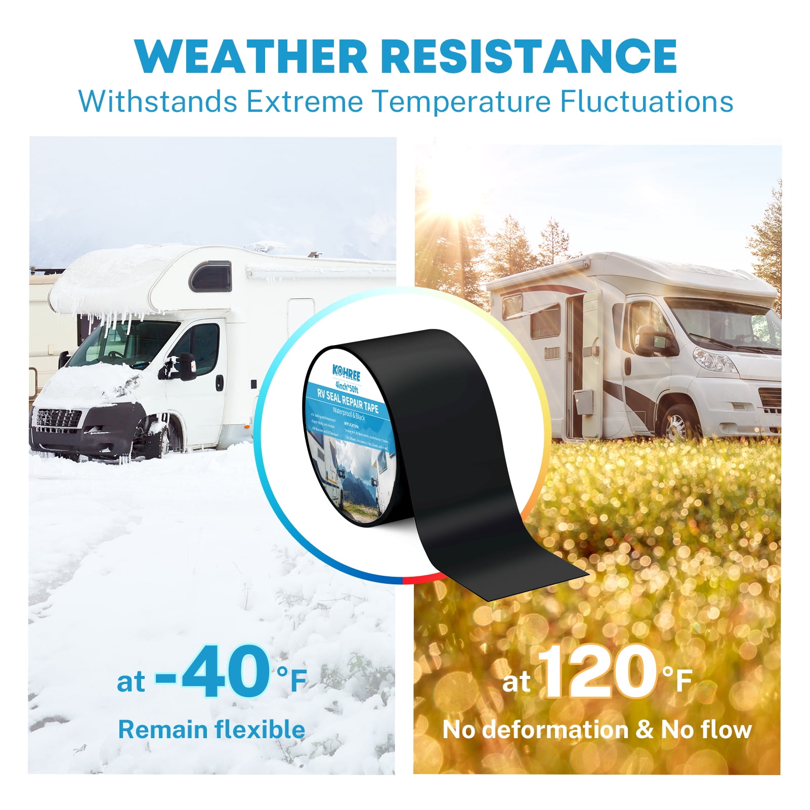 Kohree RV Sealant Tape,4 Inch x 50 Feet for RV Repair,Boat Sealing, Camper, Awning, Canopy, Tents, Roof Leaks,Black