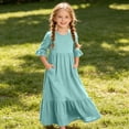 thumbnail image 5 of Antinious Girls Solid Pleated 3/4 Sleeve Round Neck Casual Versatile Wear Dress, 5 of 5